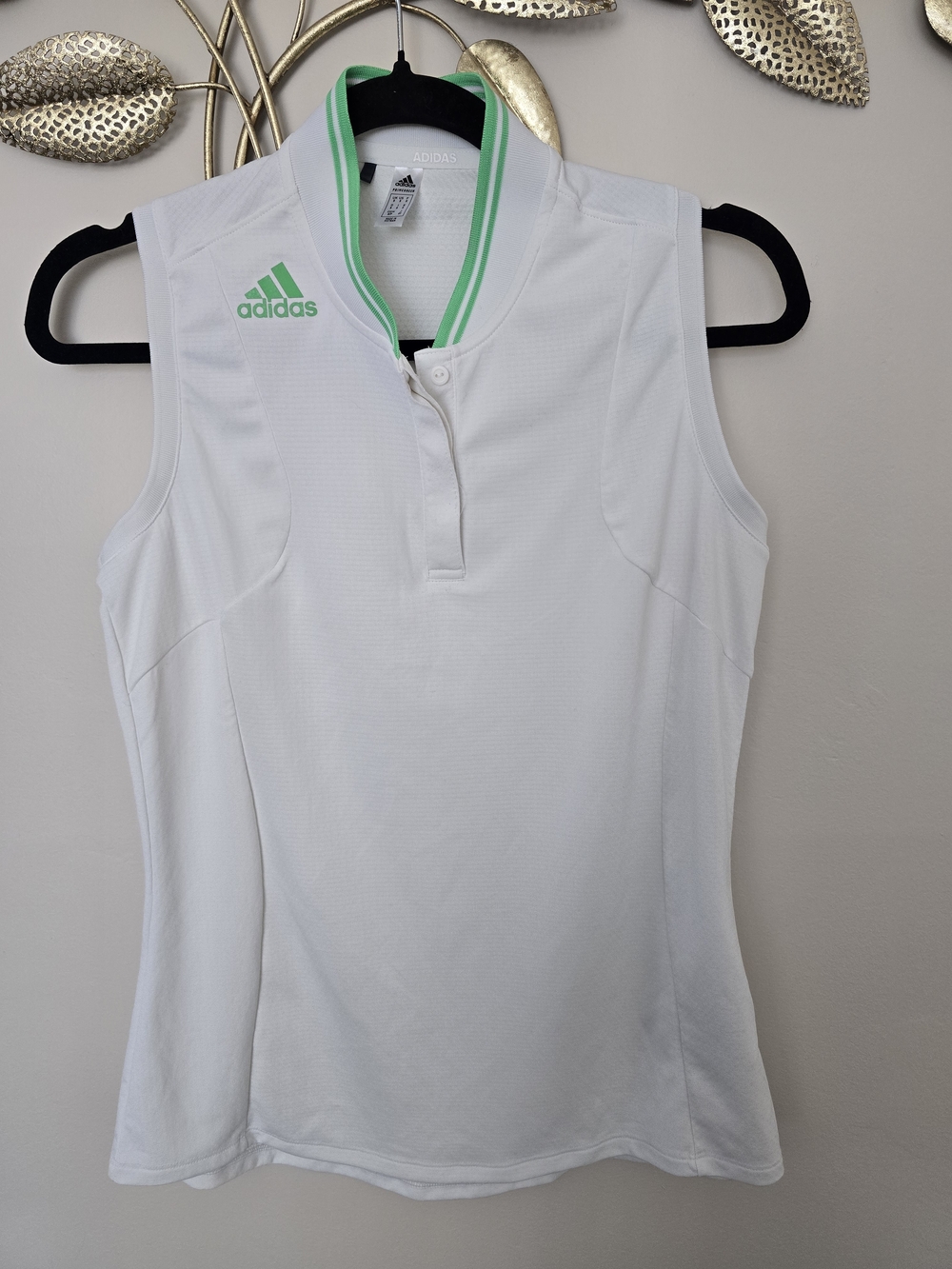 Adidas Women's White Sleeveless Polo Tank with Green Trim Size S Comfortable